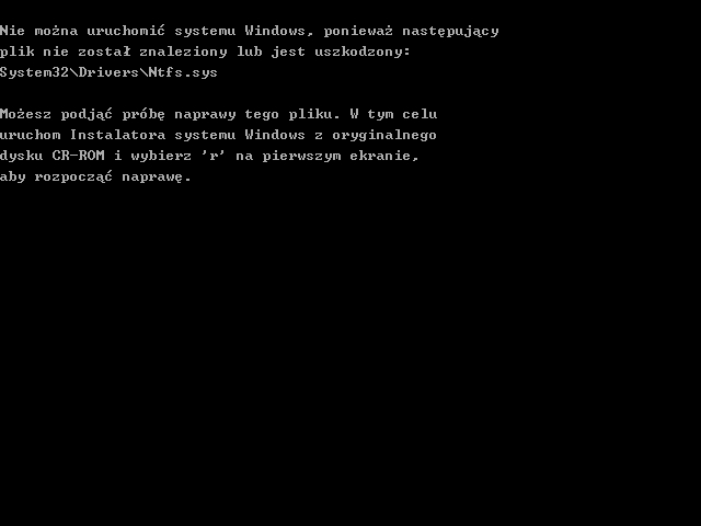 Rys. 4 - Windows XP - brak pamięci podczas uruchamiania